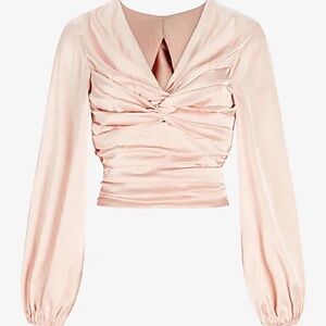 Light pink satin blouse XL open back front detailing